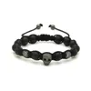 Partihandel 10st / Parti 8mm Naturlig matt Agate Stone Clear Zircons Heart Skull Flätade European American Weaving Mens Armband