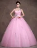 Роскошные Тюль Бальное Платье Quinceanera Платья Одно Плечо Сладкий 15-16 Принцесса Платья Конфеты Розовый Формальные Длиной До Пола Платье