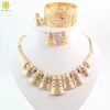 Gold Plated Jewelry Sets For Women Necklace Earrings Bracelet Rings Sets Fine African Beads Party Wedding Accessories