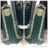 Novos vestidos de noite em árabe verde Hunter, aplicados vestido de festas de renda indiana longa com capa79699179022974