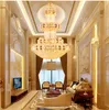 Modern Crystal Chandeliers Golden Crystal Chandelier Lights Fixture Long LED Lamps Hotel Lobby Luxury Shining Villa Home Indoor Lighting