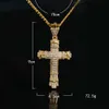 Silberner Hip-Hop-Kreuz-Charm-Anhänger voller Ice Out CZ-Simulationsdiamanten, katholisches Kruzifix, christliche Anhänger-Halskette mit langer kubanischer Kette