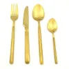 JK HOME 4pcs/set 24K Gold Cutlery 4Pcs Stainless Steel Flatware Tableware Dinner Spoon Polishing Plated Dinnerware Flatware Set For 1/6