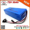 2880W Powerful Ebike Battery Pack 72v 30ah Lithium Battery in 26650 Cell Li Ion Battery 40A BMS 2A Charger