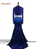 2017 새로운 두 조각 무도회 드레스 높은 칼라 크리스탈 페르시 긴 인어 2 개 다시 오픈 로얄 블루 공식 파티 드레스 이브닝 가운
