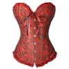 Frill Jacquard Brocade Corset Wholesale Plus size Lace up Women Ribbon Floral Embroidery Overbust Sexy Dance Bridal Corse Bustiers