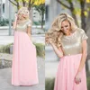 Vintage Roze Bruidsmeisjes Jurk Bescheiden Pailletten Top Vloer Lengte Chiffon Lange Formele Avond Prom Party Gowns Custom Goedkoop Goedkoop