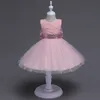 Ny ankomst rosa sequin blomma flicka klänning med stor båge tulle blomma flicka klänningar för bröllop