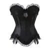 Damen sexy schwarzes Vollbrustkorsett und Kleid aus Satin, Bustier mit SPITZE, Minirock, Taillenmieder, Dessous S-2XL