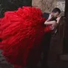 Robes De Mariée Rouge Foncé À Palettes Jupes Chérie Rouge Robe De Bal Arabe Liban Long Organza Sans Manches Robe De Festa Longo BA2487