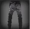 Envío gratis nuevo 2016 cuero de moda patchwork skinny jeans hombres marca estilo punk slim fit lápiz pantalones hombres