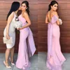 Dusty Pink Long Backless Bridesmaid Dresses Long Spaghetti Straps Big Bow Mermaid Party Dress Satin Maid Of Honor Wedding Guest Gowns