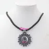 100 novas joias de encaixe diy colar de couro pu preto com flor de botão de 18mm colar de pingente de encaixe intercambiável collier