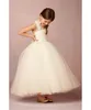 2016 Romantyczna suknia kulowa Kwiat Girl Dresses Pleys Tulle Z Kwiatowymi Koronkami Fancy Girls Dresses Ivory na przyjęcie urodzinowe