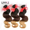 3Pcs Lot 8-30Inch Three Tone Ombre Filipino Human Hair Extensions Body Wave Wavy 1B-4-27 Black Brown Blonde Ombre Virgin Hair Weaves Bundles