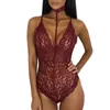 Deep V Size Plus Size Mulheres Mumpsuits Sexy Halter Halter Lace Bodysuit Solid Solid Elegante Sexy Bodycon macacão Romper GV494 Q171122