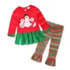 赤ちゃんの女の子のクリスマススーツのホットクリスマス服セットちょう結びの女の子コットンTシャツ+縞模様のズボン2本の女の子服セット服