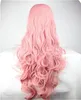 Frauen harajuku haarperatur Ombre Pastell Lange rosa wellige Curly Perücken schrägen Bang 100 cm Cosplay hitzebeständiger synthetischer Wigs2243561