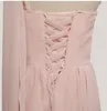 Plissiertes langes Brautjungfernkleid aus Chiffon in Nude-Rosa, bodenlang, A-Linie, Brautjungfernkleider mit Schnürung