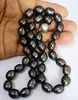 12-13mm baroque black green pearl necklace 18 inch S925 silver clasp