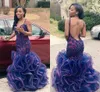 Mermaid Backless Evening Dresses Sexy Spaghetti Beaded Mermaid Dubai Arabic 2K16 Prom Dresses Ruffles Beads Appliques Celebrity Pageant Gown