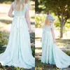 Vintage tjejer klänningar speciellt tillfälle en linje mint grön skopa nacke ärmlös pärlstav kristaller sash barn formella spetsar gowns sopa tåg