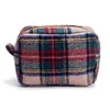 Classic Rectangle Plaid Cosmetic Bag Herringbone Houndstooth Make Up Bags with Zipper Closure Wool Material DOMIL106-676