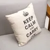 Impresionante funda de almohada con estampado de corona, decoración del hogar, funda de cojín con corona mezclada de lino y algodón, funda de almohada con estampado de "Keep Calm And Carry On", color negro y blanco