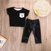 refroidir les garçons noirs costumes bébé tout-petits enfants layette Outfit poche Tops T-shirt attachés + longues Pantalons Pantalons 2PCS enfants de la mode Set top