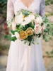 Vintage Wedding Dresses Lace Chiffon Bridal Dresses Boho Lace Dress V-neck 3 4 Long Sleeves Low Back A-line Wedding Dresses yo91239d