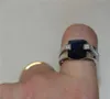 Uomo argento 925 zaffiro blu diamante simulato CZ gemma pietra anelli taglio smeraldo fidanzamento anniversario di matrimonio gioielli fascia ragazzi