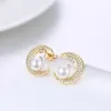 2017 New High Quality Lady Gold Earrings Romantic Moon Pearl Pearlings Ladies Fashion Zircon Party Earrings Jewelry8886705