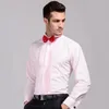 Wholesale-Mens Wedding Shirt With Bowtie 2016 New Long Sleeve Dress Shirts French Cuff Male Red Shirt Free Shipping