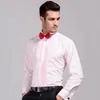 Atacado-Mens camisa de casamento com Bowtie 2016 nova manga comprida camisas de vestido francês manguito masculino camisa vermelha frete grátis