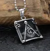 Cool Jewelry Gift Freemasonry Masonic Mason Pendant Acero inoxidable Hombres Negro plata Collar 2.4mm * 24 '' Cadena de bolas