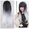 Darmowa wysyłkaBlack + srebrna biała peruka długie proste falowane włosy cosplay anime pełna peruka