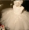 Vestidos de primera comunión blanca de alta calidad para chica encaje de tul infantil infantil vestido de niña de las flores del desfile para la boda y cumpleaños