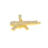 Mens 18k Gold Silver Plated Iced Cz Hip-Hop Z-84 Submachine Gun Pendant Necklace 3mm 24" long Cuban Chain Necklace Fashion Jewelry