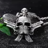 Large Casting Silver 316L Stainless steel Biker skeleton Skull Double Pistol Pendants Gothic Necklace Men's Cool Jewelry Gift246o