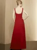 Red Long Madre de los vestidos de novia / novio con chaqueta / bolero gasa espaguetis elegantes pliegues elegantes lentejuelas con cuentas mujeres vestido de noche formal 2021