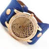 Gouden plaat ronde kast met Crystal Circleone Patch Style Leather Bandquartz Movement Womage Fashion Woman Lady Lea3437901