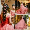 Coral Lace Appliques Prom Klänningar Tulle Boll Kappa Lace Up Aftonklänningar Dubai Sweet 16 Pagant Klänning Skräddarsydda Arabiska Vestidos