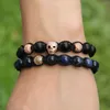 Partihandel 10st / Parti 8mm Naturlig matt Agate Stone Clear Zircons Heart Skull Flätade European American Weaving Mens Armband