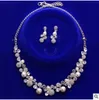 2019 Nowy Koreański Styl Bridal Jewelry Naszyjnik Earclip Kolczyk Zestaw Dziewczyna Prom Cocktail Party Wieczór Rhinestone Perły na stanie Tanie 1106