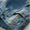 Fashion Mens Hole Ripped Jeans Men beggar Patch Slim Fit Stretch Washing Light Blue Hip Hop Street Wear BOYS Harem Pants Bottoms