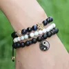 Vente en gros 10pcs / lpot 8mm Noir Mat Agate Stone avec Micro Pavé Zircon Mix Couleurs Yingyang Tai Chi cz Perles Bracelets