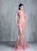 Tony Chaaya Scoop Neck Aftonklänningar Kortärmad Lace Applique Pärlor Party Formell Kappor Mermaid Golvlängd Prom Dress