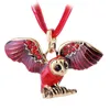 Vintage Enamel Owl Charm Pendant Necklace for Women Fashion Necklaces Lace Wax Rope Chain Vintage Bronze Jewelry Wholesale 6 Colors