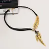 2017 new jewelry black leather rope Multi - layer leaves tassel necklace women 's sweater chain Clavicle chain