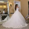 Superbe robe de mariée arabe robe de bal gonflée sur l'épaule dentelle appliques haut corset dos robes de mariée sur mesure mariée porter train